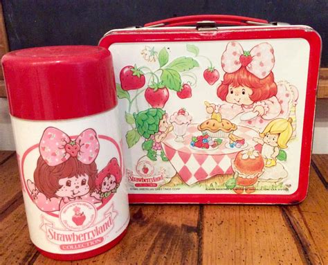 strawberry shortcake metal lunch box with thermos|strawberry shortcake lunch box value.